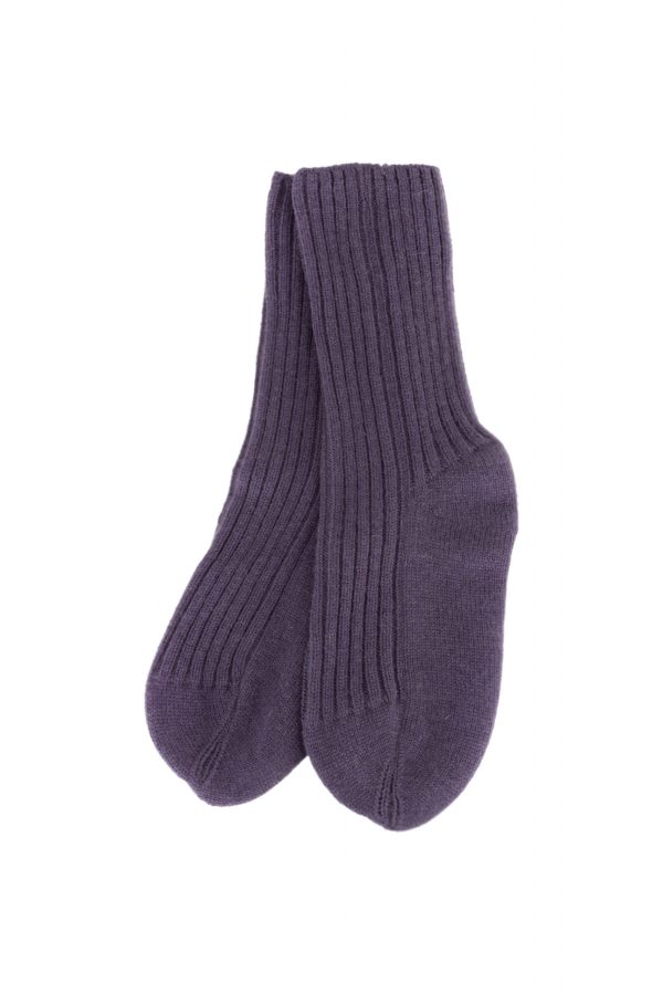 socks-plum-colour - Ochre Knitwear socks featuring ribbed detailing in a plum colour