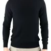 Scott-crew-neck-jumper-black-colour - Ochre Knitwear crew neck jumper with long sleeves made of merino in black colour front view, presented by man model