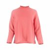 jumper with long sleeves and side split in coral colour made from cashmere, front view