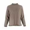 jumper with long sleeves and side split in mocha colour made from cashmere, front view