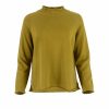 jumper with long sleeves and side split in moss colour made from cashmere, front view