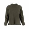 jumper with long sleeves and side split in fir green colour made from cashmere, front view