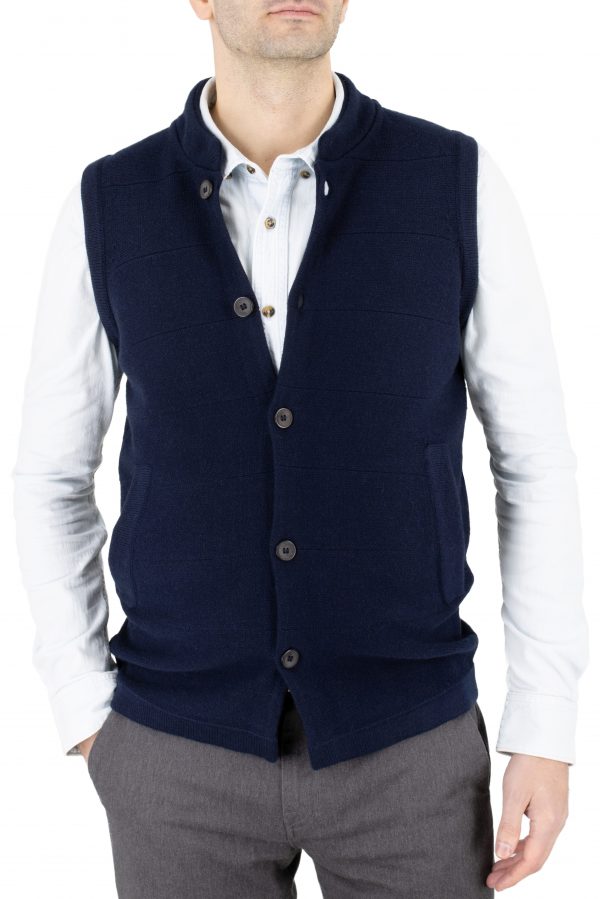 Stevie-waistcoat-navy-colour - Ochre Knitwear waistcoat with buttons and two pockets in navy colour