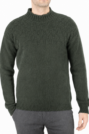 fishermans jumper in fir green colour presented by male model