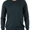 scott-round-neck-mens-jumper-ebony-colour - Ochre Knitwear crew neck jumper with long sleeves made of merino in ebony colour front view, presented by man model