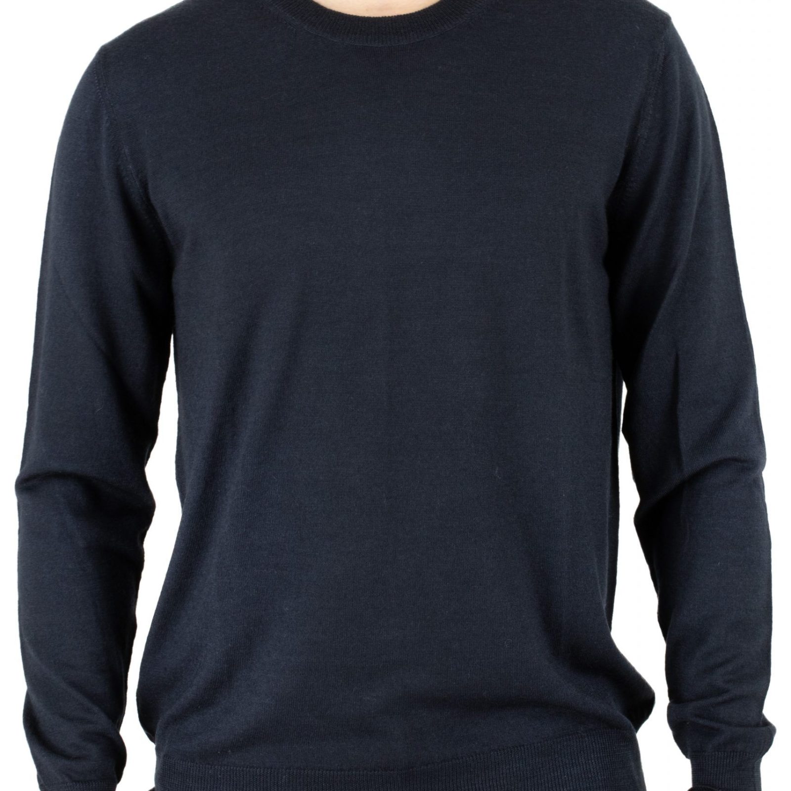 crew neck jumper with long sleeves made of merino in ebony colour front view