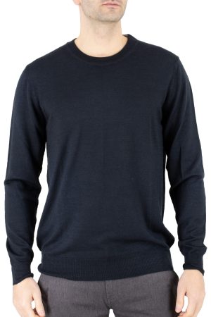 crew neck jumper with long sleeves made of merino in ebony colour front view