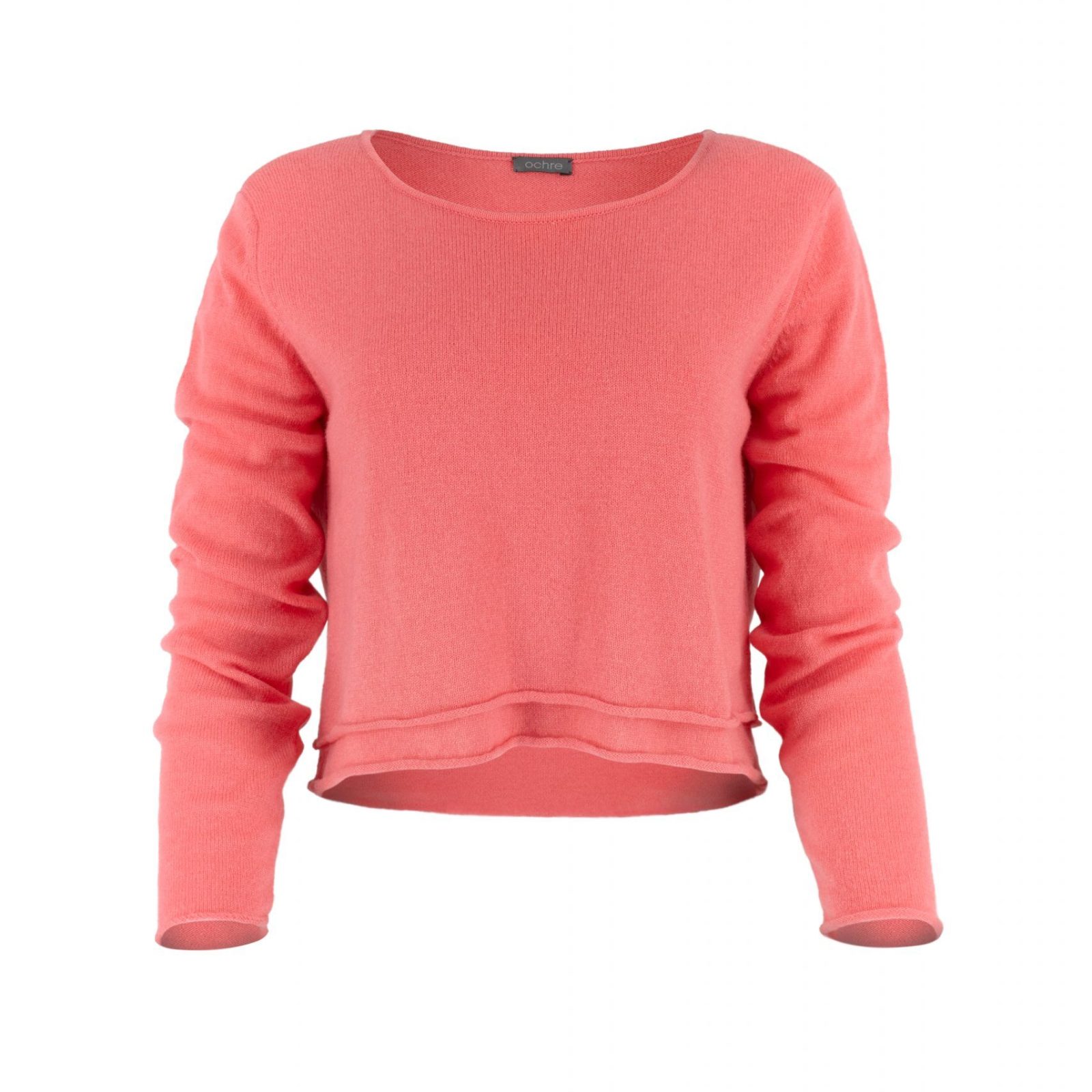 Star-jumper-coral - Ochre Knitwear jumper with long sleeves, scooped neckline and double bodice layer in coral colour