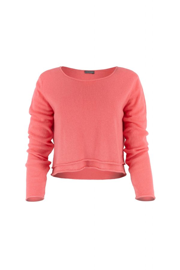 Star-jumper-coral - Ochre Knitwear jumper with long sleeves, scooped neckline and double bodice layer in coral colour