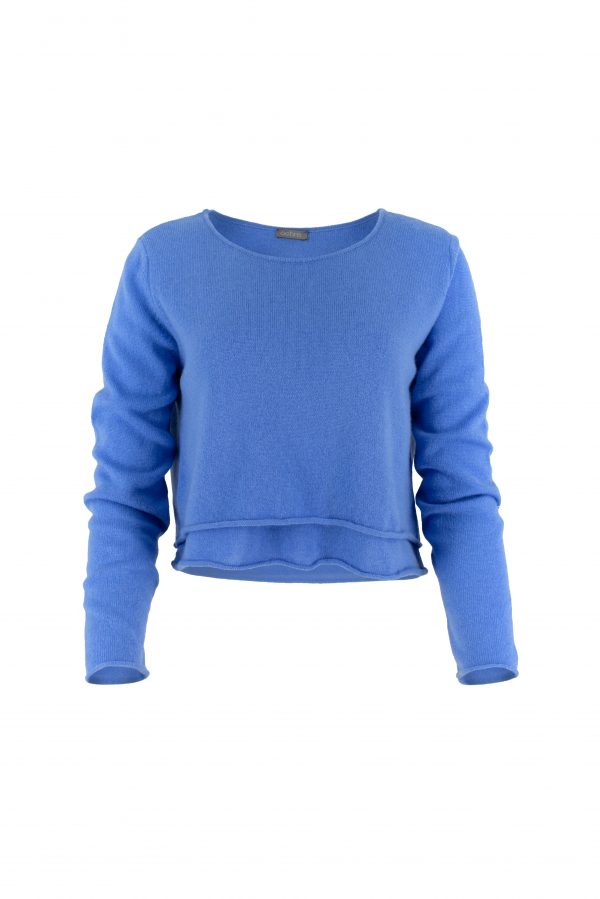 jumper with long sleeves, scooped neckline and double bodice layer in sky colour