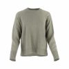 jumper with round neck, raglan sleeves and side slit, rib on cuffs and hem in clay green colour - front view