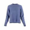 jumper with round neck, raglan sleeves and side slit, rib on cuffs and hem in denim colour - front view