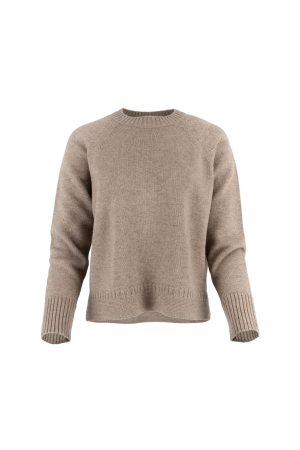 Devon-raglan-sleeve-jumper-mocha-colour-front-view raglan sleeve jumper with round neck, raglan sleeves and side slit, rib on cuffs and hem in mocha colour - front view