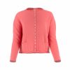 cardigan with square bodice with decorative 15 small buttons detail on the front and 2 patch pockets, front view