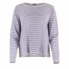 cotton striped jumper with long sleeve and side split in natural and lilac colour, front view