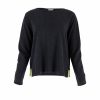 cotton jumper with round neck long sleeves and contrasting colour side splits in black and lime colour