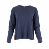 cotton jumper with round neck long sleeves and contrasting colour side splits in navy and clementine colour