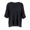 cotton jumper with round neck and grow on sleeves in black colour, front view