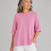 cotton jumper with round neck and grow on sleeves in candy colour, front view