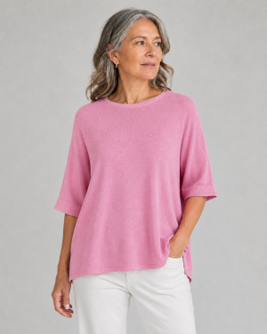 cotton jumper with round neck and grow on sleeves in candy colour, front view