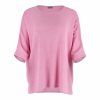 cotton jumper with round neck and grow on sleeves in candy colour, front view