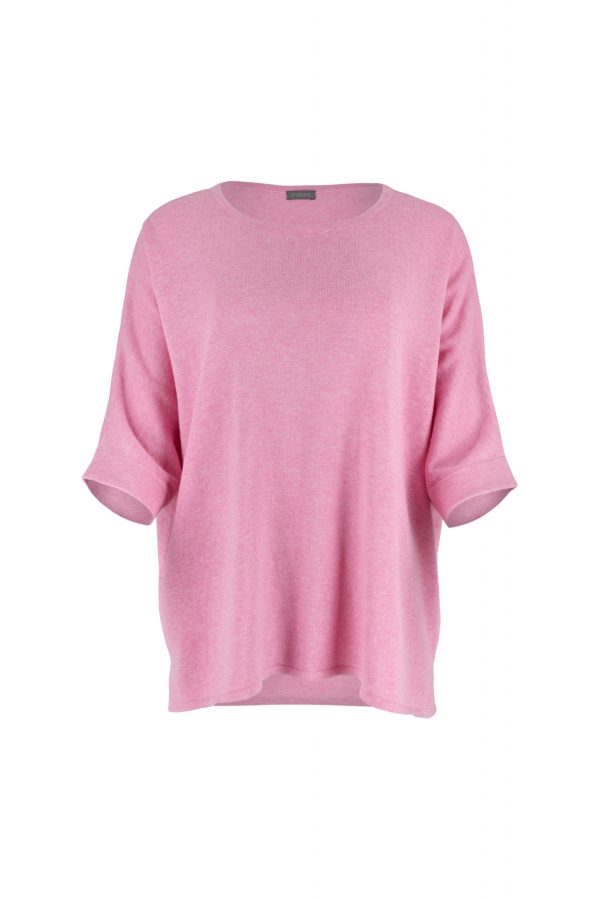 cotton jumper with round neck and grow on sleeves in candy colour, front view