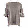 cotton jumper with round neck and grow on sleeves in cappuccino colour, front view