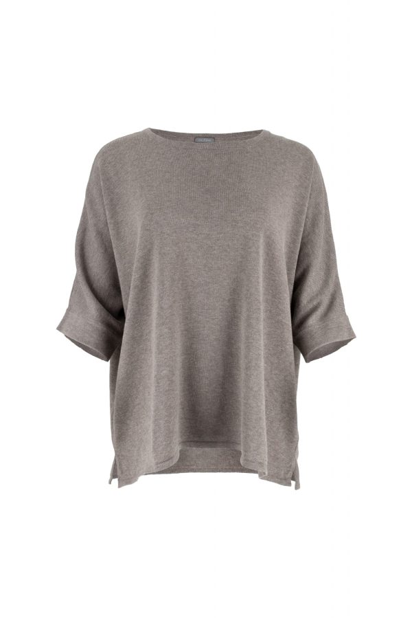 cotton jumper with round neck and grow on sleeves in cappuccino colour, front view