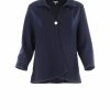 one button cardigan with collar, open front and long sleeves in navy colour, front view