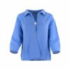 one button cardigan with collar, open front and long sleeves in sky colour, front view