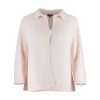 one button cardigan with collar, open front and long sleeves in soft pink colour, front view