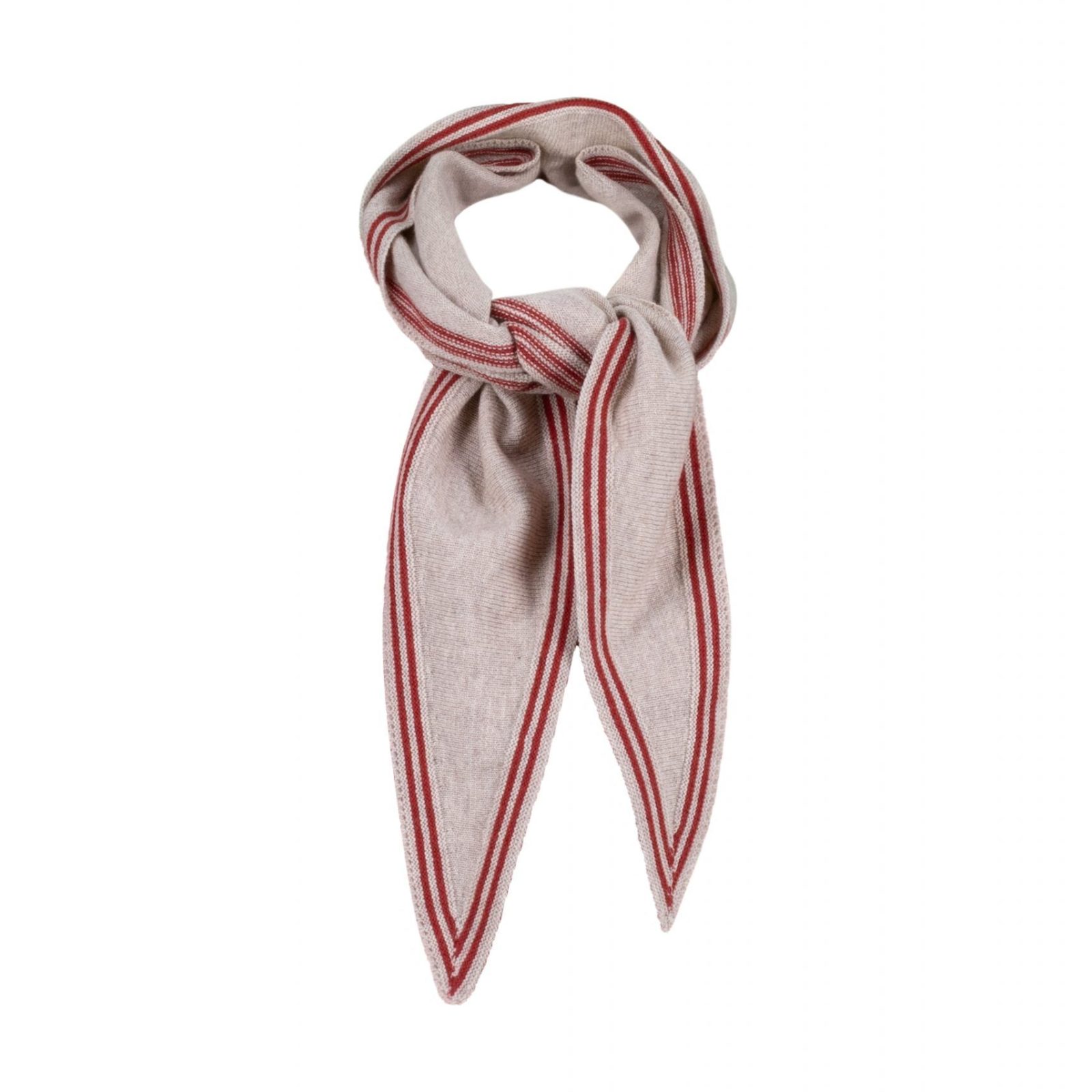 Bontie-bandana-scarf-oatmeal-rust - Ochre Knitwear Bontie bandana scarf in oatmeal with rust contrast fine stripe border – cashmere mix, 125cm