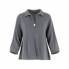 one button cardigan with collar, open front and long sleeves in smoke colour, front view