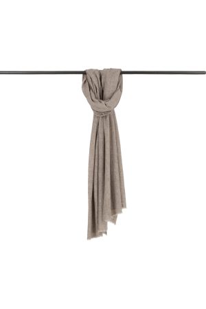 Fine Scarf in cappuccino melange—cashmere-blend knitted scarf, 1 cm fringe, 190×65 cm