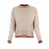 Jumper in Oatmeal with long sleeves Rust contrast trim on neck hem and cuffs front view