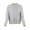 Jumper in silver marl with long sleeves Turmeric contrast trim on neck hem and cuffs. Front view