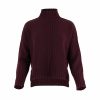 funnel neck jumper in Burgundy – front view with 6 cm centre-front rib detail