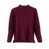 jumper with long sleeves and side split in burgundy colour made from cashmere, front view