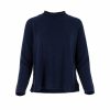 jumper with long sleeves and side split in navy colour made from cashmere, front view