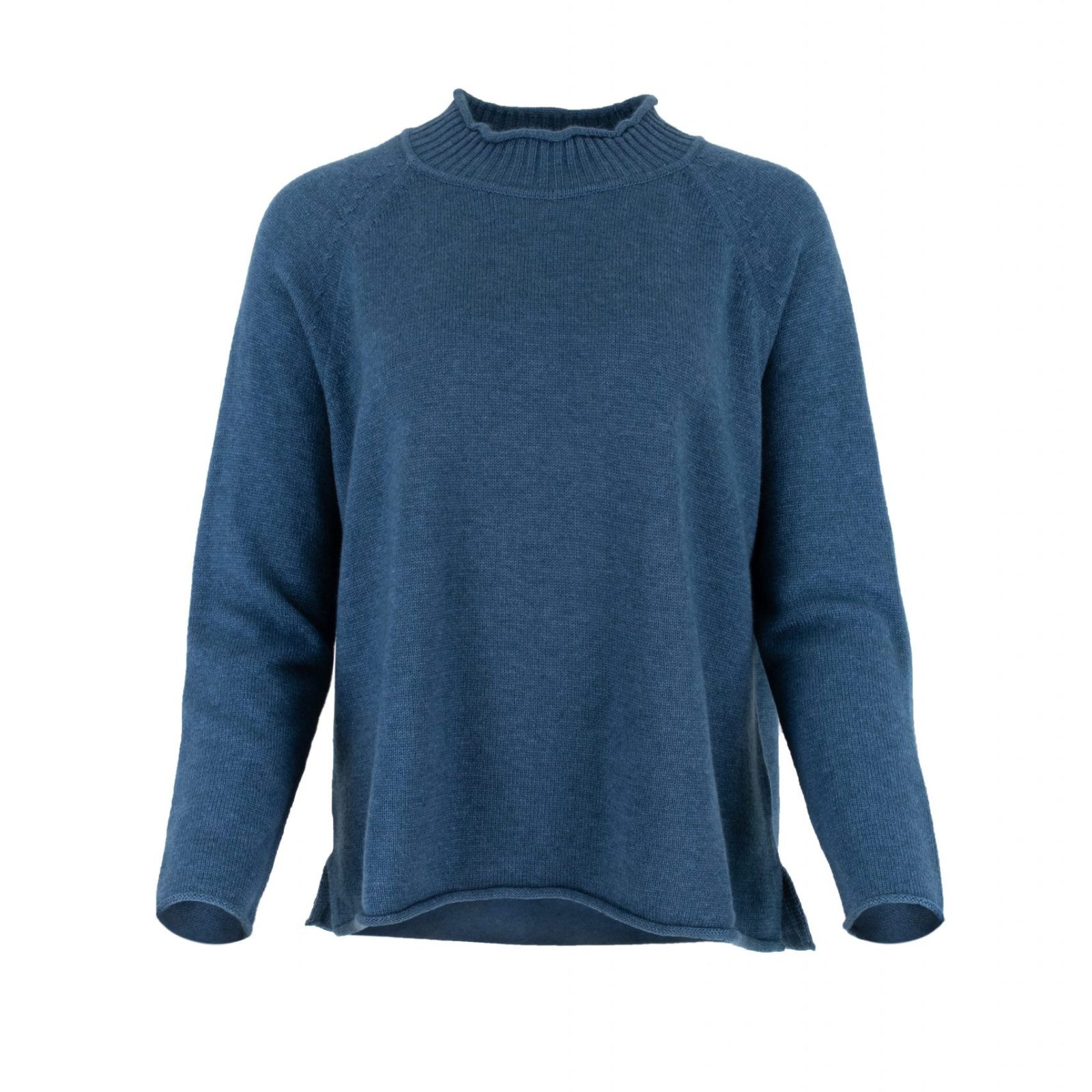 jumper with long sleeves and side split in smoke colour made from cashmere, front view