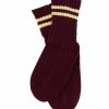 Socks with stripe, ochre knitwear cashmere lambswool rib socks with double stripe – Burgundy with Turmeric stripes
