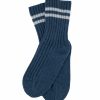 Socks with stripe, ochre knitwear cashmere lambswool rib socks with double stripe – Teal with Cloud Blue stripes