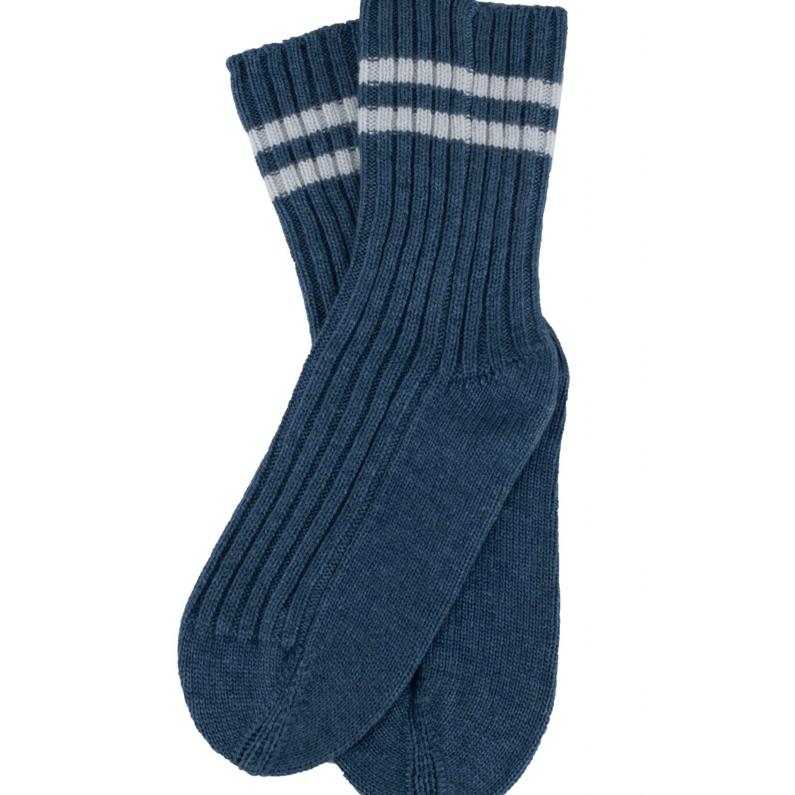Socks-with-stripe-teal-cloud-blue - Ochre Knitwear Socks with stripe, ochre knitwear cashmere lambswool rib socks with double stripe – Teal with Cloud Blue stripes