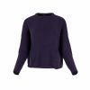 song cashmere mix jumper with long sleeves and two patch pockets in blueberry colour, front view