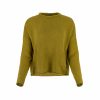 song cashmere mix jumper with long sleeves and two patch pockets in moss colour, front view
