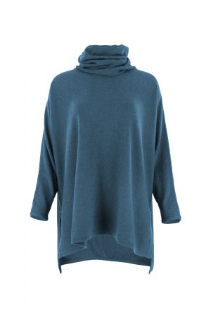 oversized jumper with turtle neck in teal colour front view