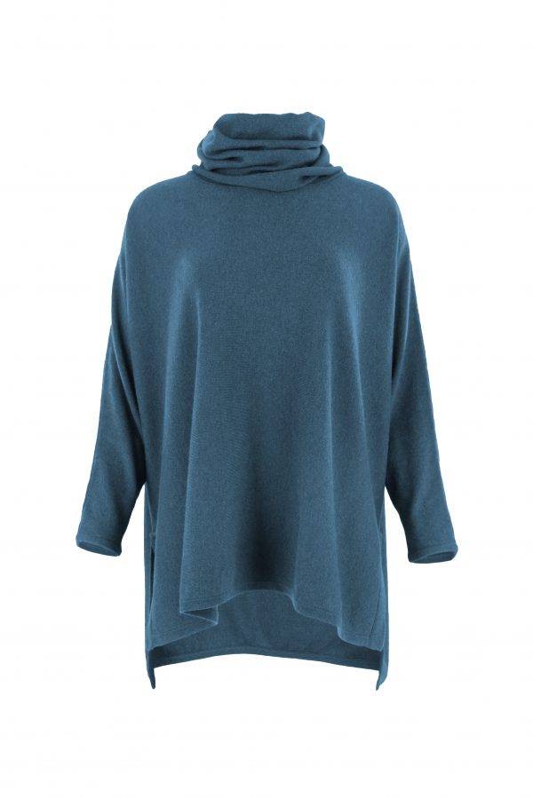 oversized jumper with turtle neck in teal colour front view