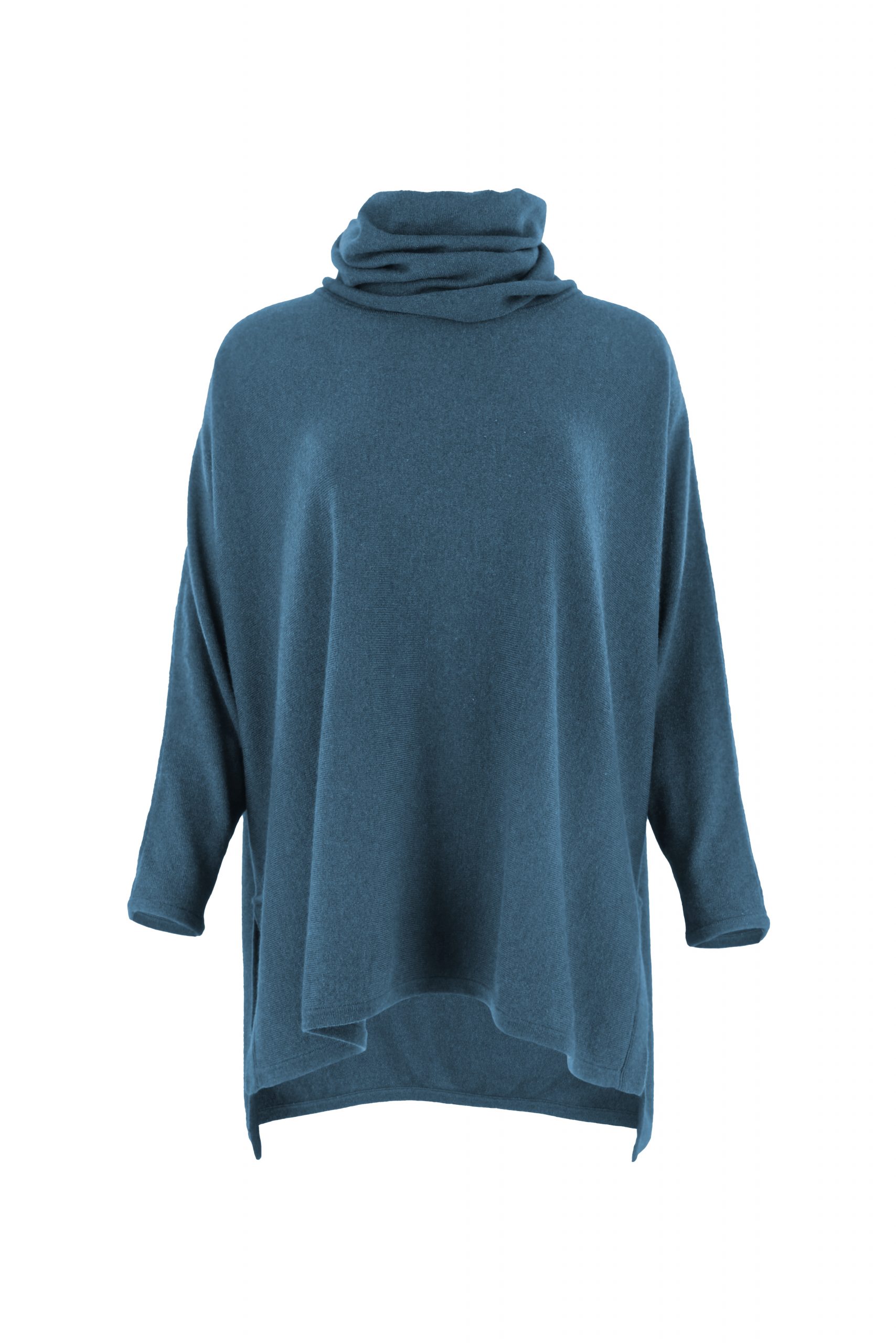 oversized jumper with turtle neck in teal colour front view