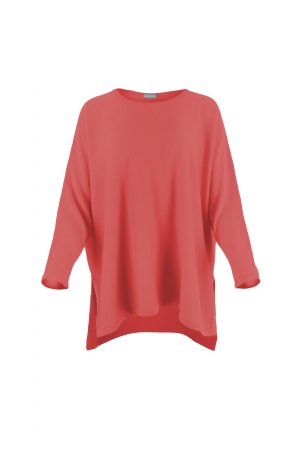 tunic top with long sleeves and turtle neck in geranium colour front view