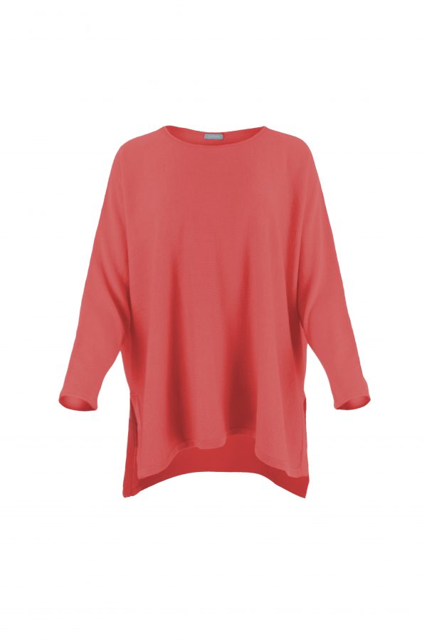 tunic top with long sleeves and turtle neck in geranium colour front view